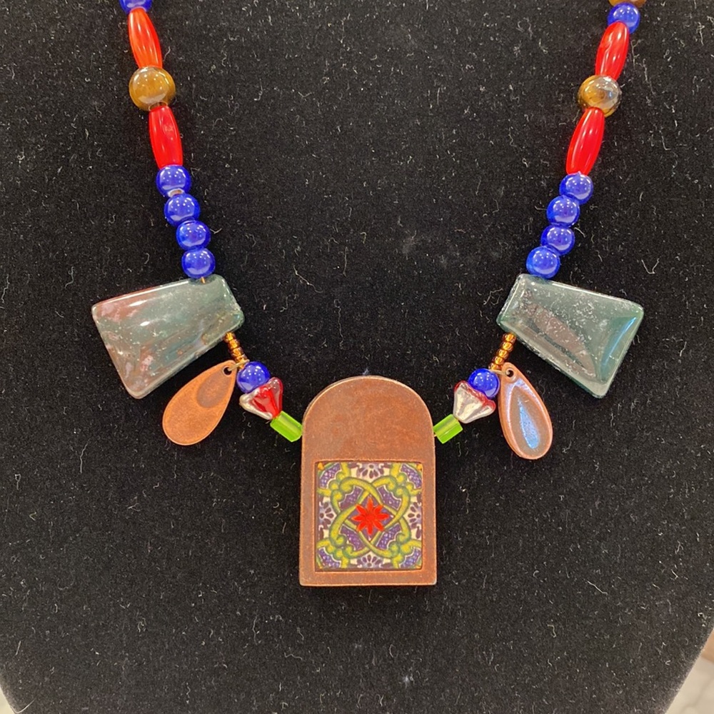 NWT Jasper/Glass/Copper - Statement Piece/Necklace, Handmade